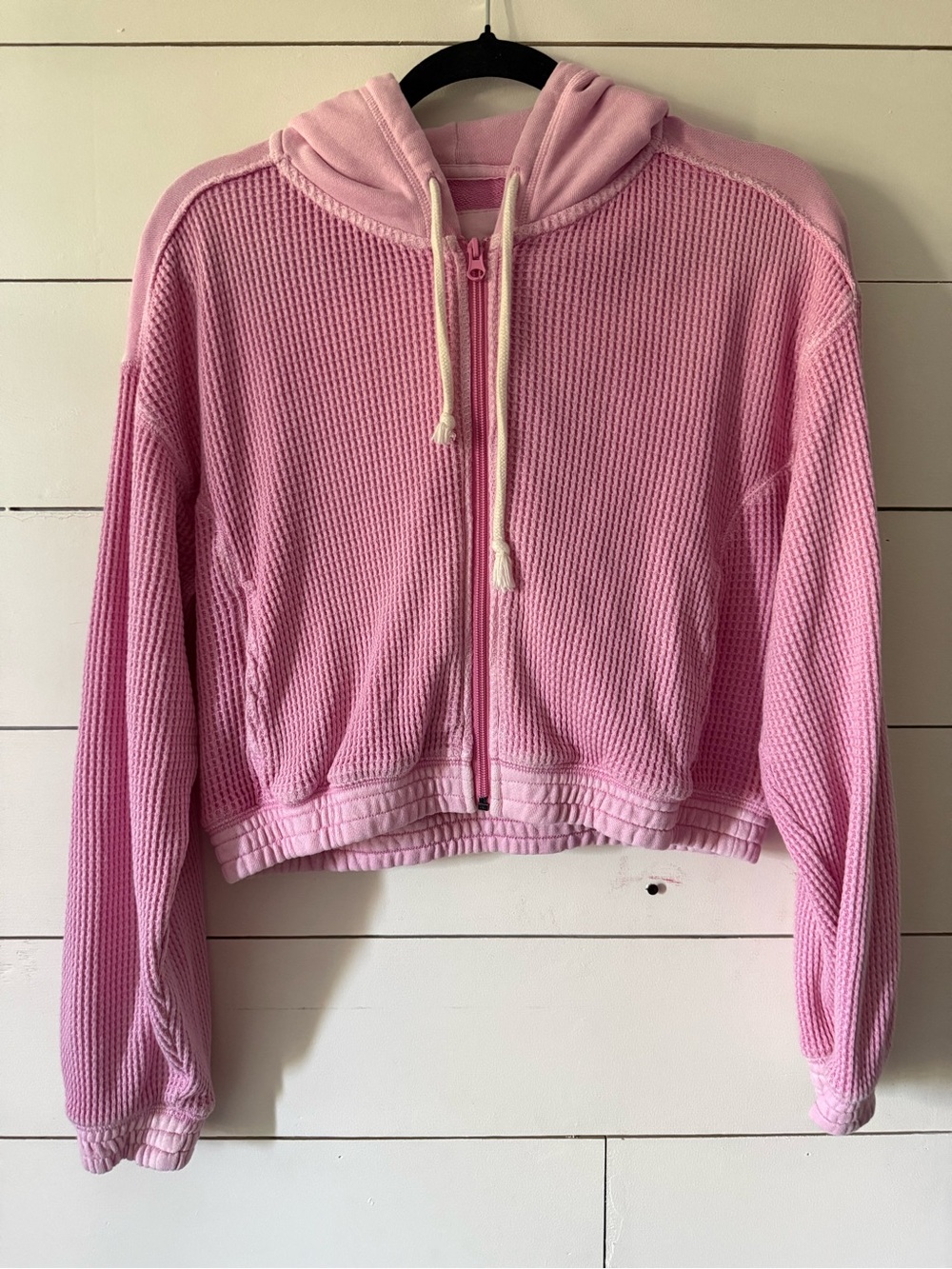 aerie Light Pink Waffle-Knit Zip Hoodie